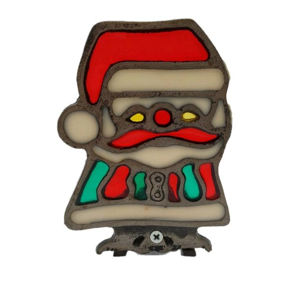 Santa Claus Cast Iron Stained Glass Style Votive Tea Light Candle Holder - Picture 1 of 8
